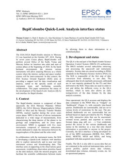 Bepicolombo Quick-Look Analysis Interface Status