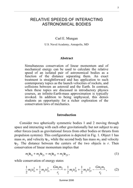 Relative Speeds of Interacting Astronomical Bodies