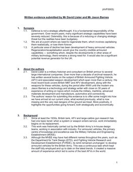 Written Evidence Submitted by Mr David Lister and Mr Jason Barnes