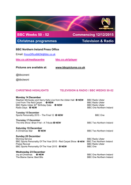 BBC Weeks 50 - 52 Commencing 12/12/2015