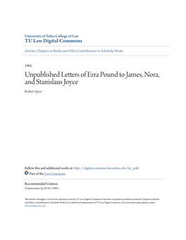 Unpublished Letters of Ezra Pound to James, Nora, and Stanislaus Joyce Robert Spoo