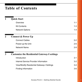 Residential Gateway-I Settings Introduction 3-1 Internet Service Provider Information 3-2 View/Modify Residential Gateway-I Settings 3-4 Finding Information 3-6