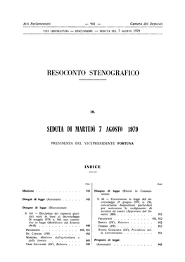 Resoconto Stenografico Seduta Di Martedì 7 Agosto