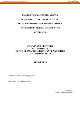 Consonant Clusters and Sonority in the Germanic and Romance Varieties of Northern Italy