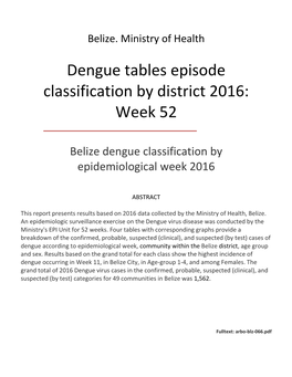 Dengue Tables Episode Classification by District 2016: Week 52