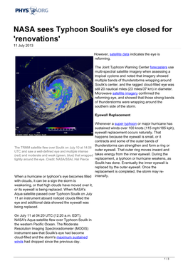 NASA Sees Typhoon Soulik's Eye Closed for 'Renovations' 11 July 2013