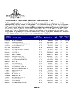 The Following Portfolio Data for the Franklin Templeton Funds Is Made