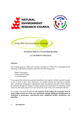 Macronutrient Cycles Programme: Catchment