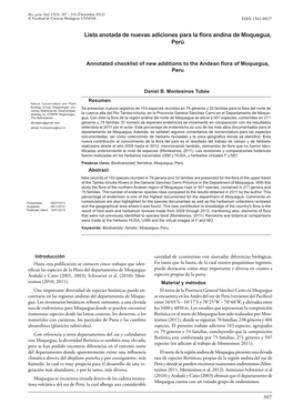Lista Anotada De Nuevas Adiciones Para La Flora Andina De Moquegua, Perú