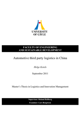 Automotive Third Party Logistics in China