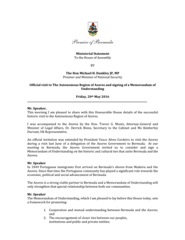 Ministerial Statement to the House of Assembly by the Hon Michael H. Dunkley JP, MP Premier and Minister of National Security