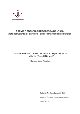 PREMIS a TREBALLS DE RECERCA DE LA Udl Per a L'estudiantat De