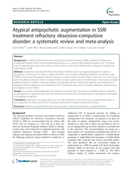 Atypical Antipsychotic Augmentation in SSRI Treatment