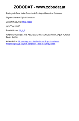 Morphology and Distribution of Rhynchocalamus Melanocephalus Saturimi (NIKOLSKY, 1899) in Turkey