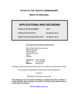 Applications and Decisions: West of England: 3 March 2015