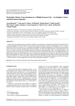 Particulate Matter Concentrations in a Middle Eastern City – an Insight to Sand and Dust Storm Episodes