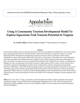 Using a Community Tourism Development Model to Explore Equestrian Trail Tourism Potential in Virginia