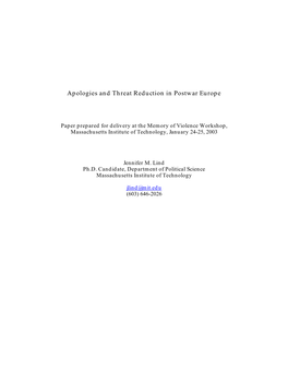 Apologies and Threat Reduction in Postwar Europe