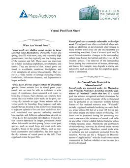 Vernal Pool Fact Sheet