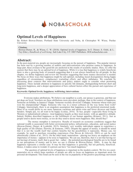 Optimal Levels of Happiness by Robert Biswas-Diener, Portland State University and Noba, & Christopher W