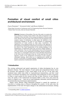 Formation of Visual Comfort of Small Cities Architectural Environment