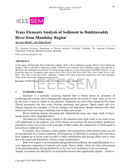 Trace Elements Analysis of Sediment in Dokhtawaddy River from Mandalay Region* Aye Aye Myint1, Aye Than Kyae2