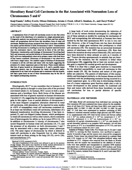 Hereditary Renal Cell Carcinoma in the Rat Associated with Nonrandom Loss of Chromosomes 5 and 61