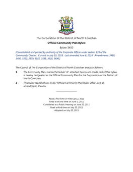 Official Community Plan Bylaw Bylaw 3450 [Consolidated and Printed by Authority of the Corporate Officer Under Section 139 of the Community Charter