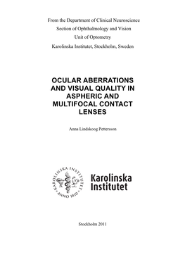 Ocular Aberrations and Visual Quality in Aspheric and Multifocal Contact Lenses