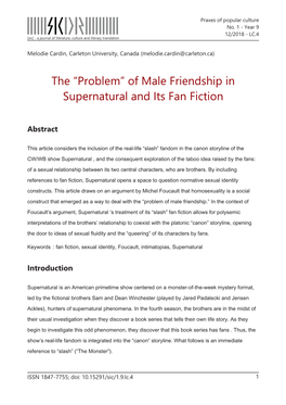 The “Problem” of Male Friendship in Supernatural and Its Fan Fiction