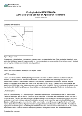 Ecological Site R030XE200CA Xeric Very Deep Sandy Fan Aprons on Pediments