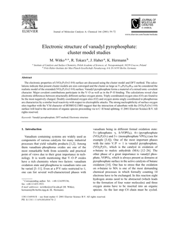 Electronic Structure of Vanadyl Pyrophosphate: Cluster Model Studies M