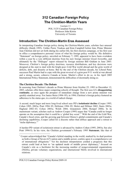 312 Canadian Foreign Policy the Chrétien-Martin Years Lecture 11 POL 312Y Canadian Foreign Policy Professor John Kirton University of Toronto