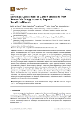 Systematic Assessment of Carbon Emissions from Renewable Energy Access to Improve Rural Livelihoods