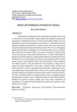 Issue of Federal System in Nepal