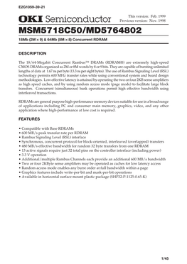 ¡ Semiconductor MSM5718C50/Md5764802this Version: Feb