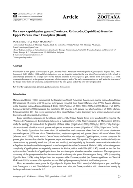 On a New Cypridopsine Genus (Crustacea, Ostracoda, Cyprididae) from the Upper Paraná River Floodplain (Brazil)