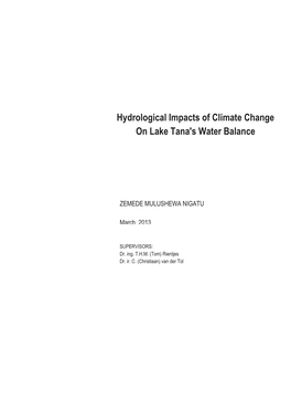 Hydrological Impacts of Climate Change on Lake Tana's Water Balance