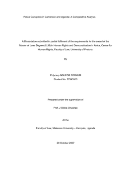 Police Corruption in Cameroon and Uganda: a Comparative Analysis