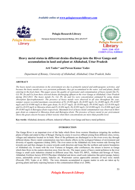 Pelagia Research Library Heavy Metal Status in Different Drains