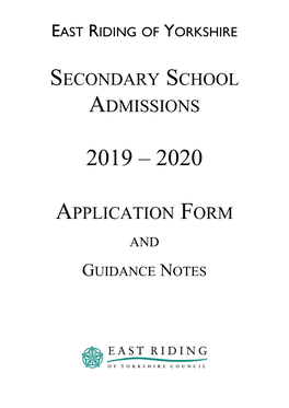 Secondary School Admissions 2019 – 2020 Application Form