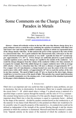 Charge Decay Paradox AES ESA-2008