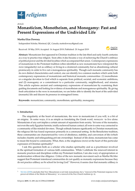 Monasticism, Monotheism, and Monogamy: Past and Present Expressions of the Undivided Life