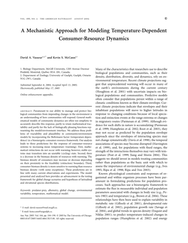 A Mechanistic Approach for Modeling Temperature-Dependent Consumer-Resource Dynamics