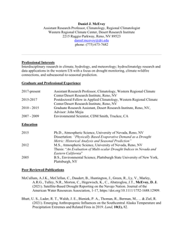 Daniel J. Mcevoy Assistant Research Professor, Climatology, Regional