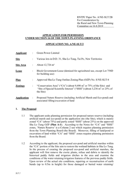 RNTPC Paper No. A/NE-SLT/2B for Consideration by the Rural and New Town Planning Committee on 16.8.2019