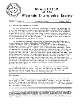 NEWSLETTER Wisconsin Entomological Society