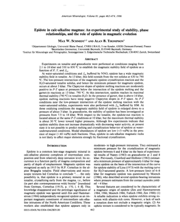 Epidote in Calc-Alkaline Magmas: an Experimental Study of Stability, Phase Relationships, and the Role of Epidote in Magmatic Evolution