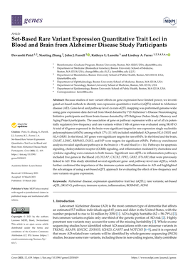 Set-Based Rare Variant Expression Quantitative Trait Loci in Blood and Brain from Alzheimer Disease Study Participants