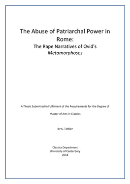 The Abuse of Patriarchal Power in Rome: the Rape Narratives of Ovid’S Metamorphoses